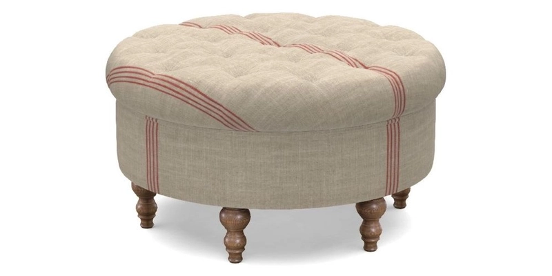 Burford Footstool in V&A Threads of India Opulent Velvets Lahore Dynasty Flame with fringe in Sophie Bullion Fringe Currant