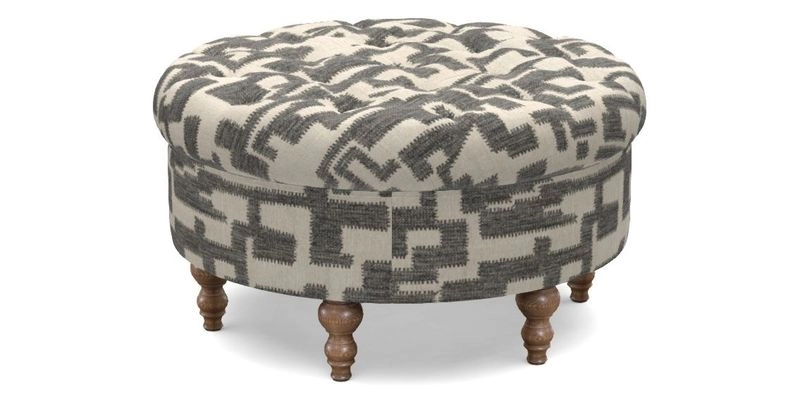 Burford Footstool in V&A Threads of India Opulent Velvets Lahore Dynasty Flame with fringe in Sophie Bullion Fringe Currant