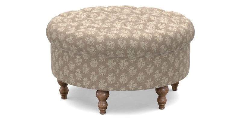 Burford Footstool in V&A Threads of India Opulent Velvets Lahore Dynasty Flame with fringe in Sophie Bullion Fringe Currant