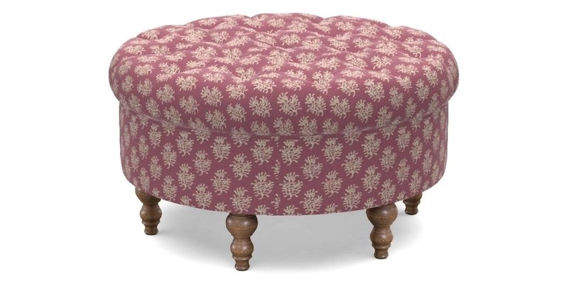 Burford Footstool in V&A Threads of India Opulent Velvets Lahore Dynasty Flame with fringe in Sophie Bullion Fringe Currant