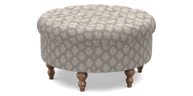 Burford Footstool in V&A Threads of India Opulent Velvets Lahore Dynasty Flame with fringe in Sophie Bullion Fringe Currant