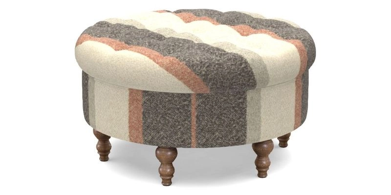 Burford Footstool in V&A Threads of India Opulent Velvets Lahore Dynasty Flame with fringe in Sophie Bullion Fringe Currant