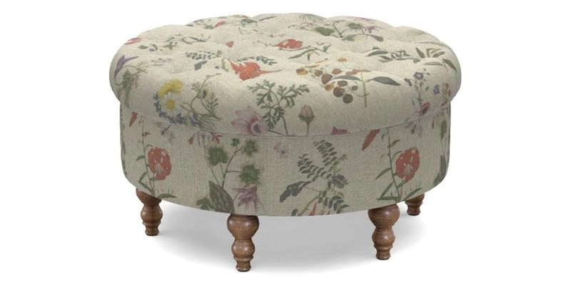 Burford Footstool in V&A Threads of India Opulent Velvets Lahore Dynasty Flame with fringe in Sophie Bullion Fringe Currant