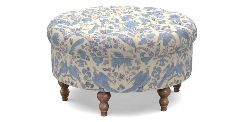 Burford Footstool in V&A Threads of India Opulent Velvets Lahore Dynasty Flame with fringe in Sophie Bullion Fringe Currant