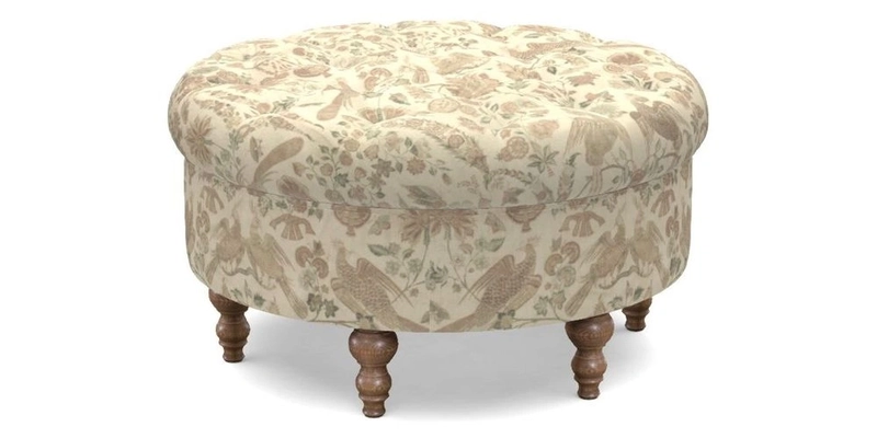 Burford Footstool in V&A Threads of India Opulent Velvets Lahore Dynasty Flame with fringe in Sophie Bullion Fringe Currant