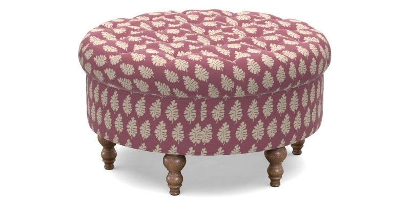 Burford Footstool in V&A Threads of India Opulent Velvets Lahore Dynasty Flame with fringe in Sophie Bullion Fringe Currant