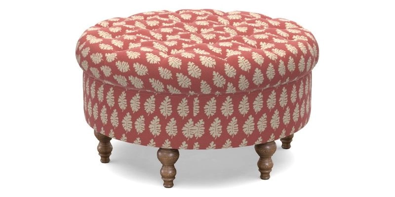 Burford Footstool in V&A Threads of India Opulent Velvets Lahore Dynasty Flame with fringe in Sophie Bullion Fringe Currant