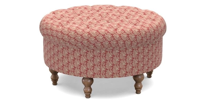 Burford Footstool in V&A Threads of India Opulent Velvets Lahore Dynasty Flame with fringe in Sophie Bullion Fringe Currant