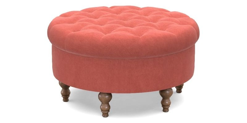 Burford Footstool in V&A Threads of India Opulent Velvets Lahore Dynasty Flame with fringe in Sophie Bullion Fringe Currant