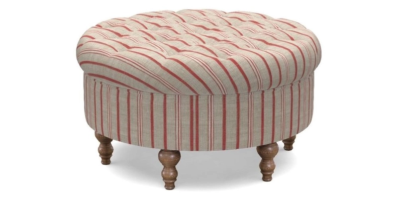 Burford Footstool in V&A Threads of India Opulent Velvets Lahore Dynasty Flame with fringe in Sophie Bullion Fringe Currant