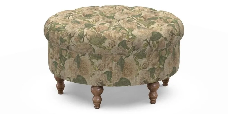 Burford Footstool in V&A Threads of India Opulent Velvets Lahore Dynasty Flame with fringe in Sophie Bullion Fringe Currant