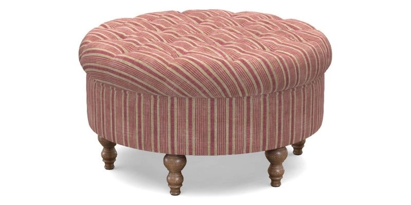 Burford Footstool in V&A Threads of India Opulent Velvets Lahore Dynasty Flame with fringe in Sophie Bullion Fringe Currant