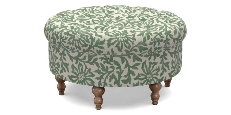 Burford Footstool in V&A Threads of India Opulent Velvets Lahore Dynasty Flame with fringe in Sophie Bullion Fringe Currant