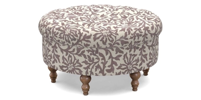 Burford Footstool in V&A Threads of India Opulent Velvets Lahore Dynasty Flame with fringe in Sophie Bullion Fringe Currant