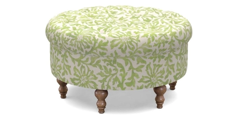 Burford Footstool in V&A Threads of India Opulent Velvets Lahore Dynasty Flame with fringe in Sophie Bullion Fringe Currant