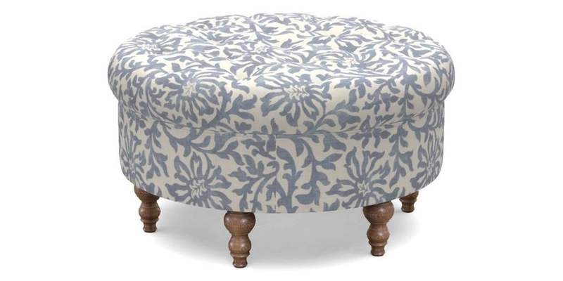 Burford Footstool in V&A Threads of India Opulent Velvets Lahore Dynasty Flame with fringe in Sophie Bullion Fringe Currant