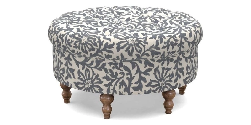 Burford Footstool in V&A Threads of India Opulent Velvets Lahore Dynasty Flame with fringe in Sophie Bullion Fringe Currant