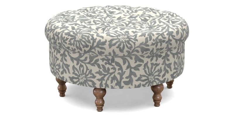 Burford Footstool in V&A Threads of India Opulent Velvets Lahore Dynasty Flame with fringe in Sophie Bullion Fringe Currant