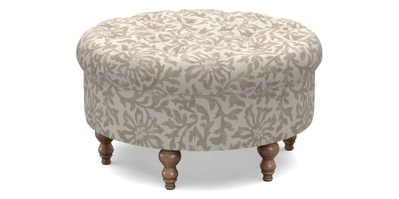 Burford Footstool in V&A Threads of India Opulent Velvets Lahore Dynasty Flame with fringe in Sophie Bullion Fringe Currant