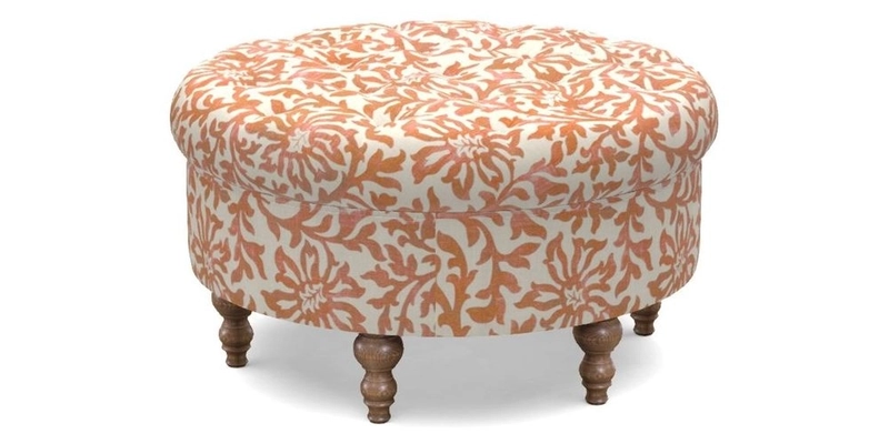 Burford Footstool in V&A Threads of India Opulent Velvets Lahore Dynasty Flame with fringe in Sophie Bullion Fringe Currant