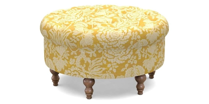 Burford Footstool in V&A Threads of India Opulent Velvets Lahore Dynasty Flame with fringe in Sophie Bullion Fringe Currant