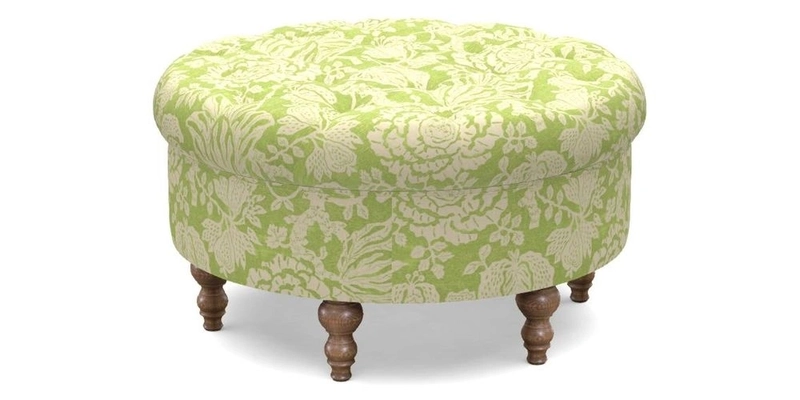 Burford Footstool in V&A Threads of India Opulent Velvets Lahore Dynasty Flame with fringe in Sophie Bullion Fringe Currant