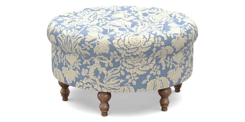 Burford Footstool in V&A Threads of India Opulent Velvets Lahore Dynasty Flame with fringe in Sophie Bullion Fringe Currant