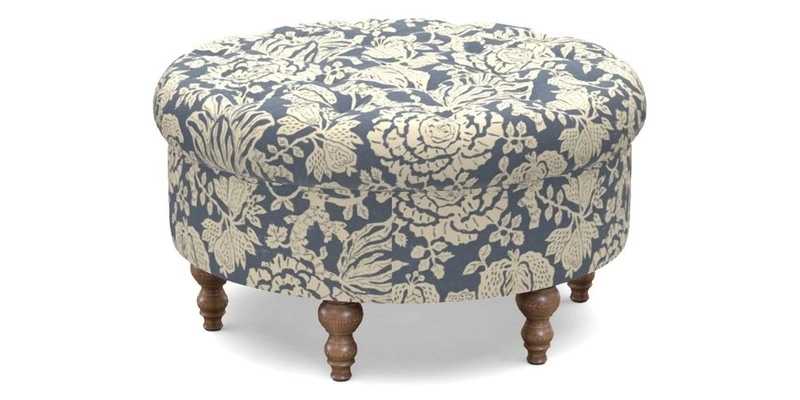 Burford Footstool in V&A Threads of India Opulent Velvets Lahore Dynasty Flame with fringe in Sophie Bullion Fringe Currant