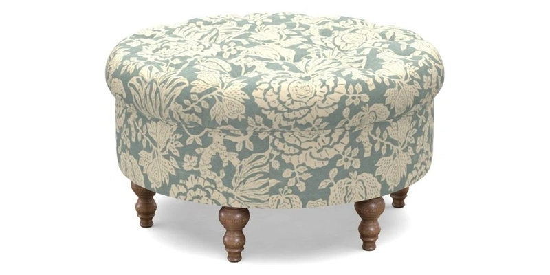 Burford Footstool in V&A Threads of India Opulent Velvets Lahore Dynasty Flame with fringe in Sophie Bullion Fringe Currant