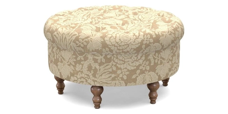 Burford Footstool in V&A Threads of India Opulent Velvets Lahore Dynasty Flame with fringe in Sophie Bullion Fringe Currant