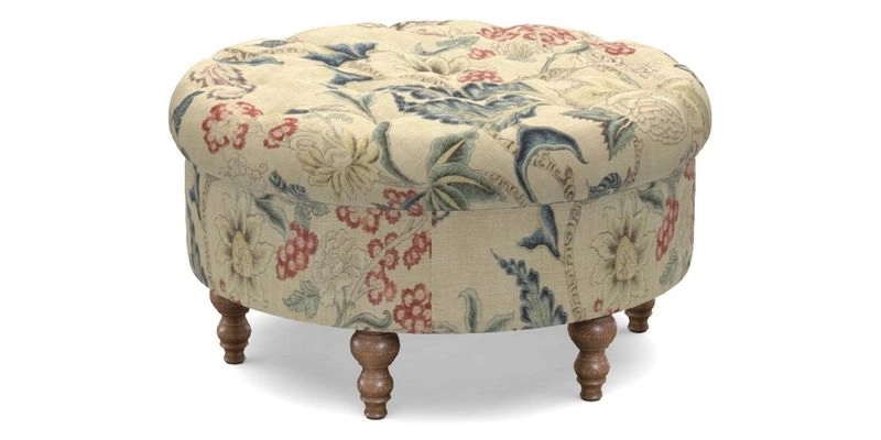 Burford Footstool in V&A Threads of India Opulent Velvets Lahore Dynasty Flame with fringe in Sophie Bullion Fringe Currant