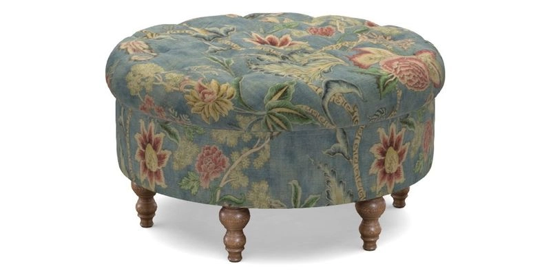 Burford Footstool in V&A Threads of India Opulent Velvets Lahore Dynasty Flame with fringe in Sophie Bullion Fringe Currant