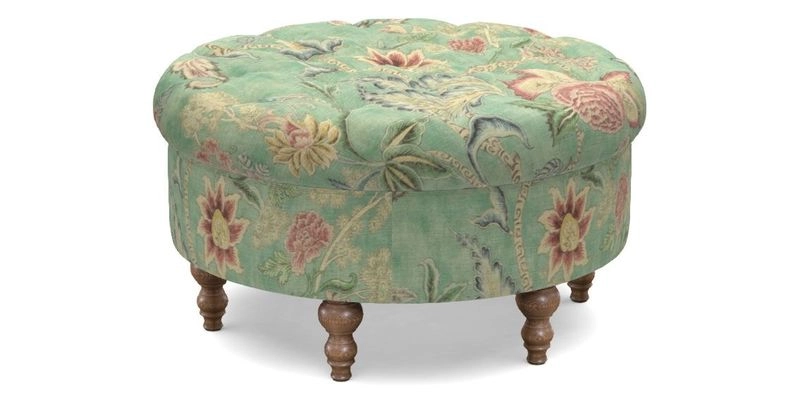 Burford Footstool in V&A Threads of India Opulent Velvets Lahore Dynasty Flame with fringe in Sophie Bullion Fringe Currant