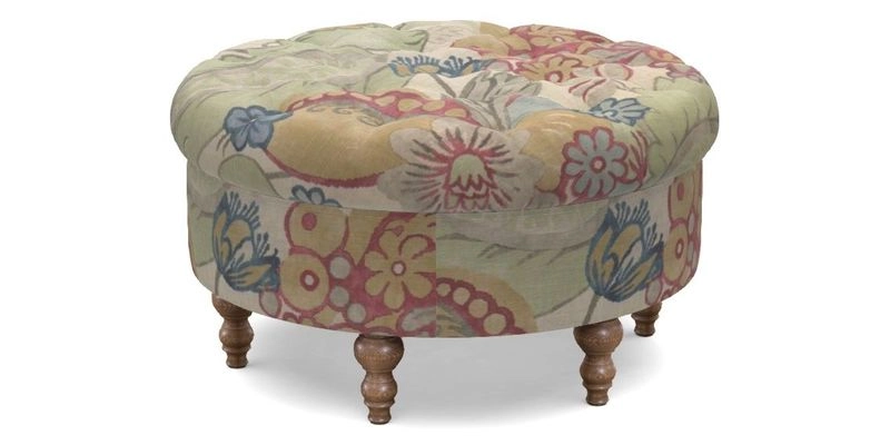 Burford Footstool in V&A Threads of India Opulent Velvets Lahore Dynasty Flame with fringe in Sophie Bullion Fringe Currant