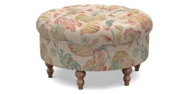 Burford Footstool in V&A Threads of India Opulent Velvets Lahore Dynasty Flame with fringe in Sophie Bullion Fringe Currant