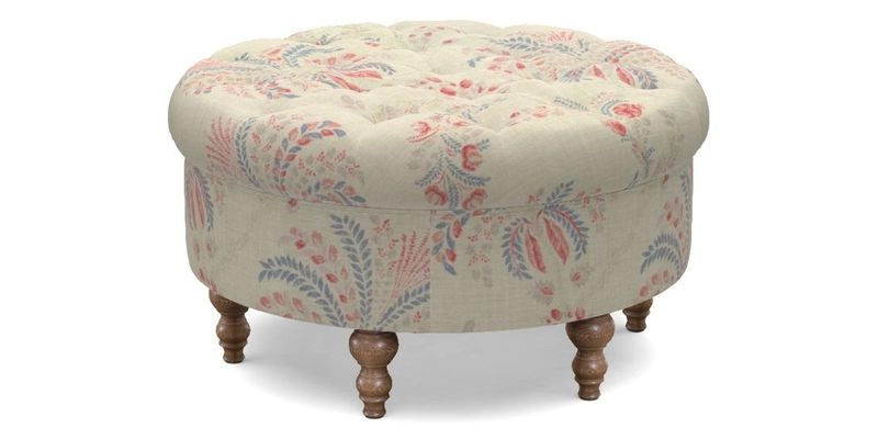 Burford Footstool in V&A Threads of India Opulent Velvets Lahore Dynasty Flame with fringe in Sophie Bullion Fringe Currant