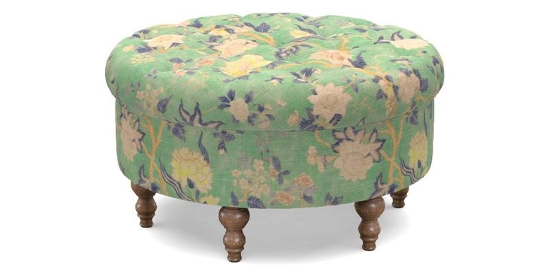 Burford Footstool in V&A Threads of India Opulent Velvets Lahore Dynasty Flame with fringe in Sophie Bullion Fringe Currant