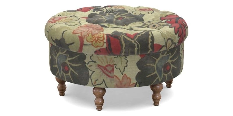 Burford Footstool in V&A Threads of India Opulent Velvets Lahore Dynasty Flame with fringe in Sophie Bullion Fringe Currant