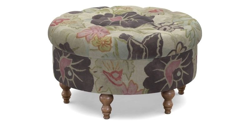 Burford Footstool in V&A Threads of India Opulent Velvets Lahore Dynasty Flame with fringe in Sophie Bullion Fringe Currant