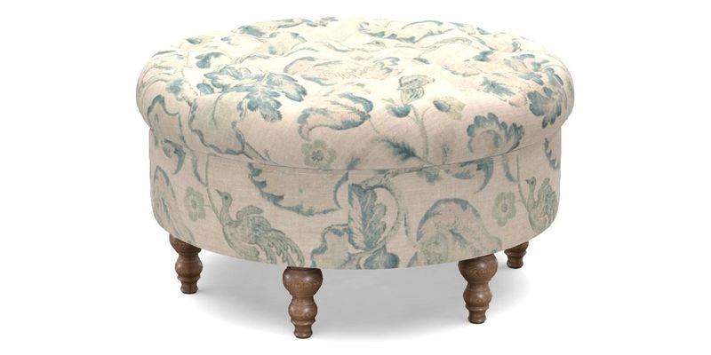 Burford Footstool in V&A Threads of India Opulent Velvets Lahore Dynasty Flame with fringe in Sophie Bullion Fringe Currant