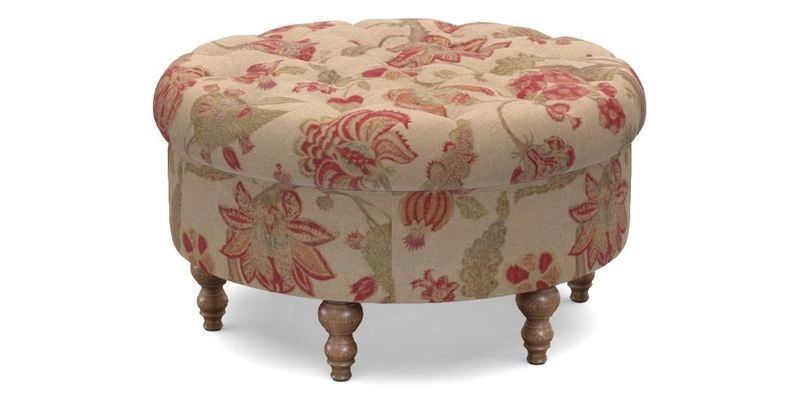 Burford Footstool in V&A Threads of India Opulent Velvets Lahore Dynasty Flame with fringe in Sophie Bullion Fringe Currant