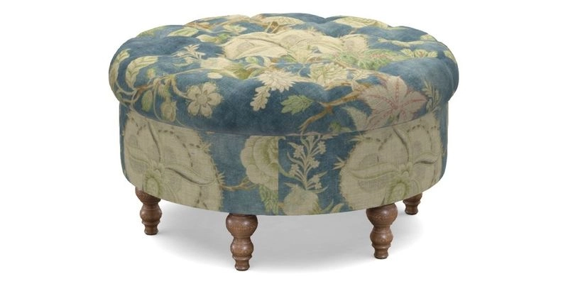 Burford Footstool in V&A Threads of India Opulent Velvets Lahore Dynasty Flame with fringe in Sophie Bullion Fringe Currant