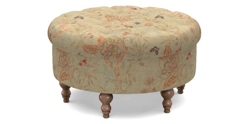 Burford Footstool in V&A Threads of India Opulent Velvets Lahore Dynasty Flame with fringe in Sophie Bullion Fringe Currant