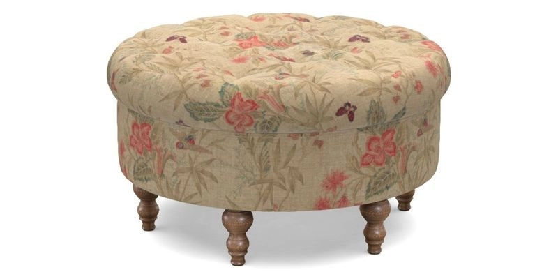 Burford Footstool in V&A Threads of India Opulent Velvets Lahore Dynasty Flame with fringe in Sophie Bullion Fringe Currant