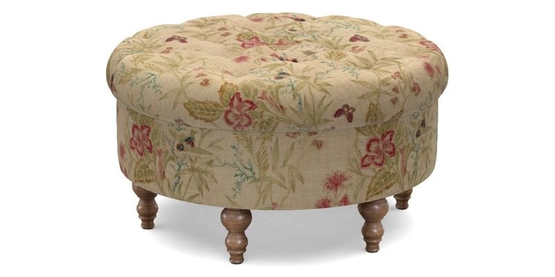 Burford Footstool in V&A Threads of India Opulent Velvets Lahore Dynasty Flame with fringe in Sophie Bullion Fringe Currant