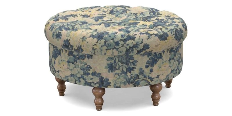 Burford Footstool in V&A Threads of India Opulent Velvets Lahore Dynasty Flame with fringe in Sophie Bullion Fringe Currant