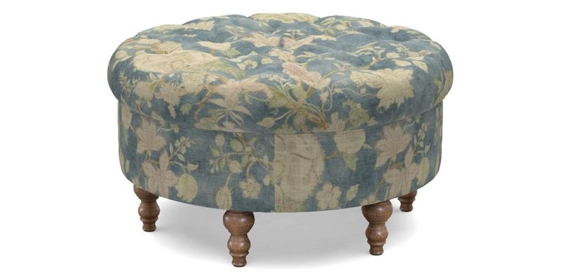 Burford Footstool in V&A Threads of India Opulent Velvets Lahore Dynasty Flame with fringe in Sophie Bullion Fringe Currant