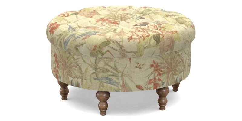 Burford Footstool in V&A Threads of India Opulent Velvets Lahore Dynasty Flame with fringe in Sophie Bullion Fringe Currant