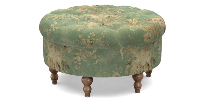 Burford Footstool in V&A Threads of India Opulent Velvets Lahore Dynasty Flame with fringe in Sophie Bullion Fringe Currant