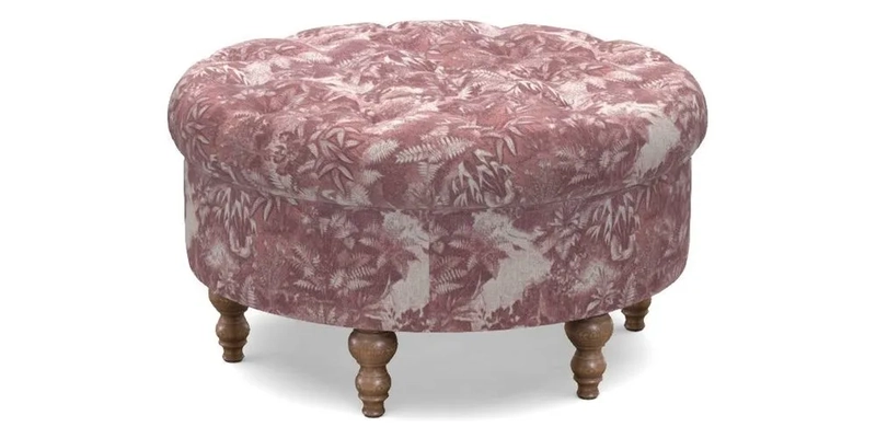 Burford Footstool in V&A Threads of India Opulent Velvets Lahore Dynasty Flame with fringe in Sophie Bullion Fringe Currant